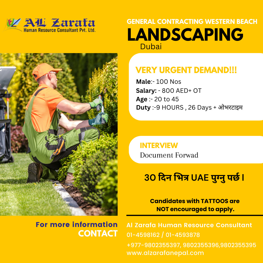 VERY URGENT DEMAND!!! - LANDSCAPING Job in Dubai -100 Nos