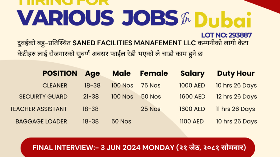 Various Job in Dubai -300 Nos