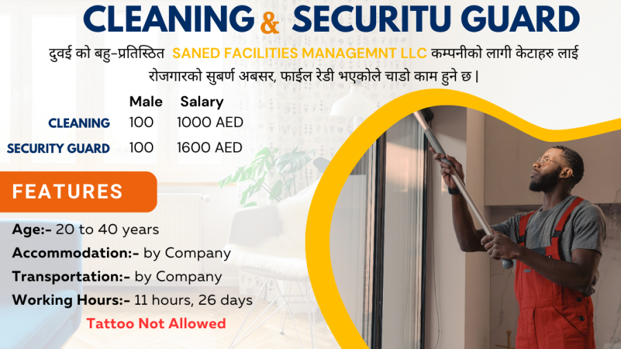 WANTED CLEANING and SECURITY GUARD In Dubai:-200 Nos-LT No. 293887